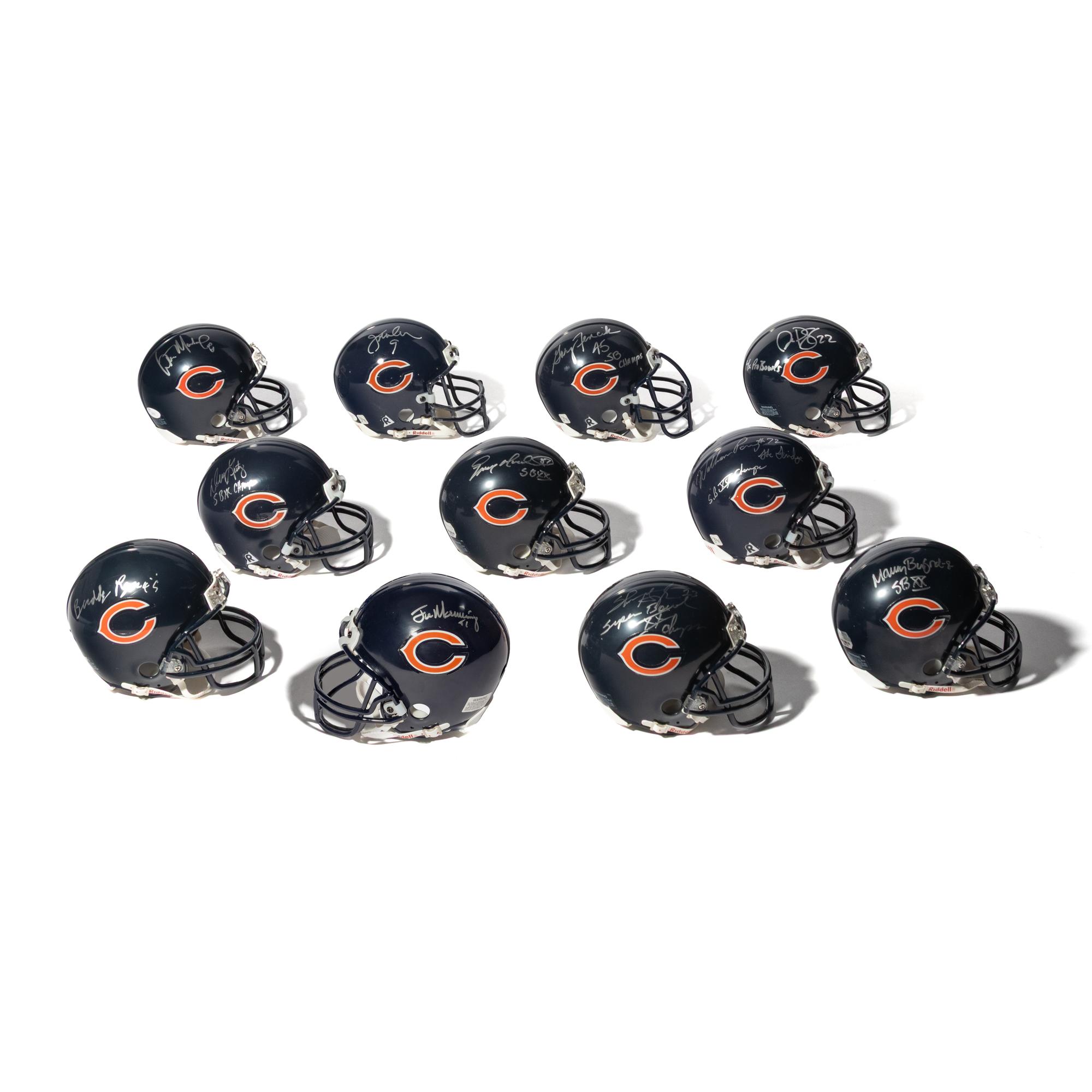 A Collection of Chicago Bears Super XX Signed Autograph Mini Helmets (21)