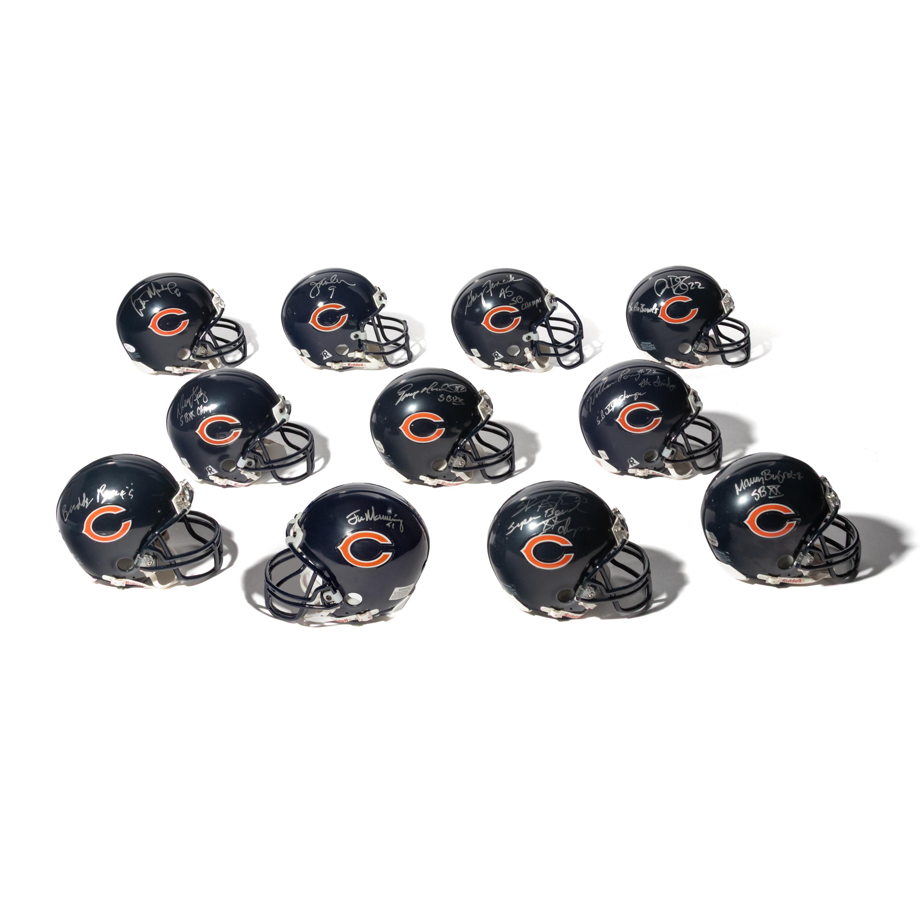 A Collection of Chicago Bears Super XX Signed Autograph Mini Helmets (21)