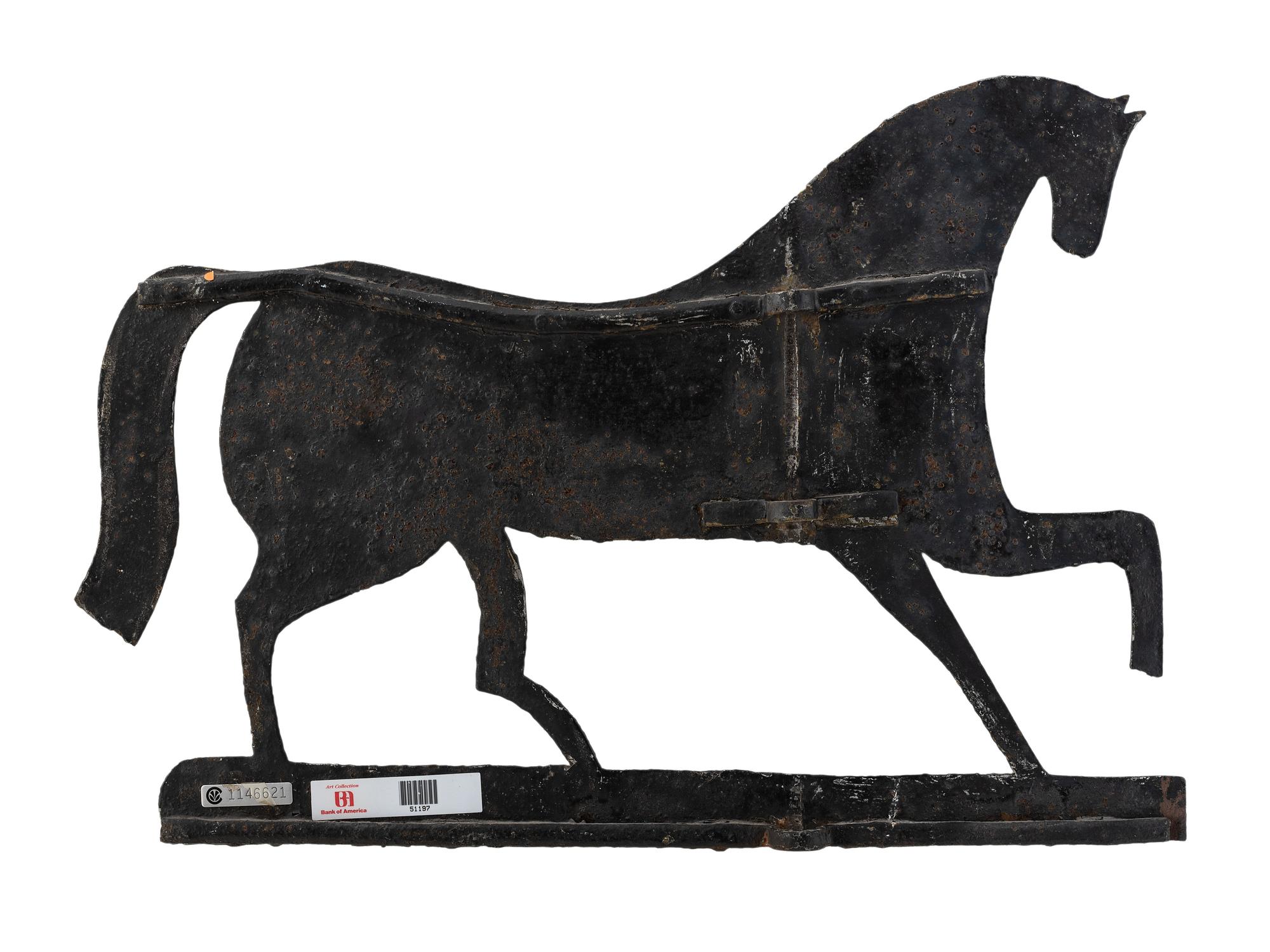 A Primitive Cut and Black Painted Sheet-Iron Horse Weathervane