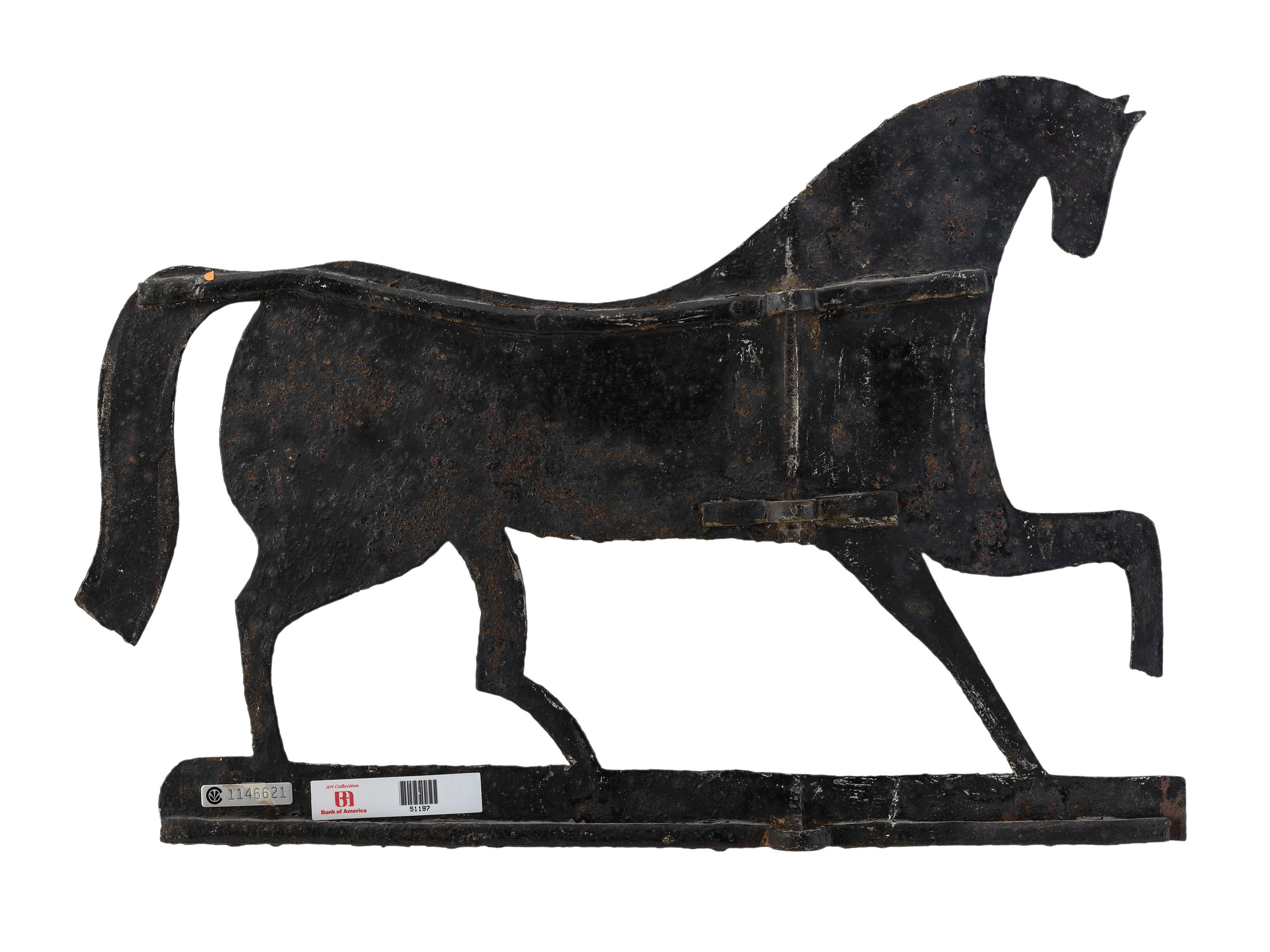 A Primitive Cut and Black Painted Sheet-Iron Horse Weathervane