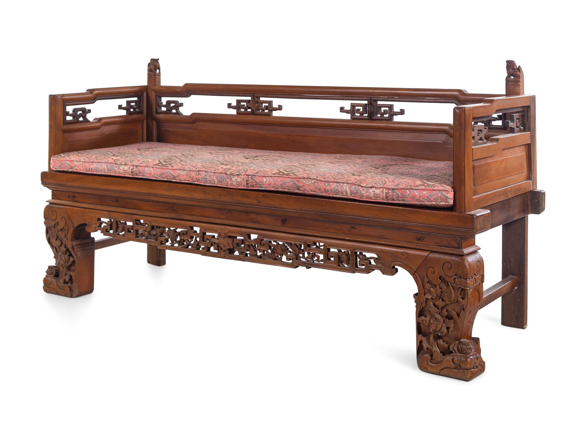 A Chinese Carved Cypress Daybed