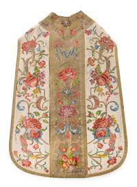 A Continental Embroidered Silk Vestment Length 42 1/2 inches.