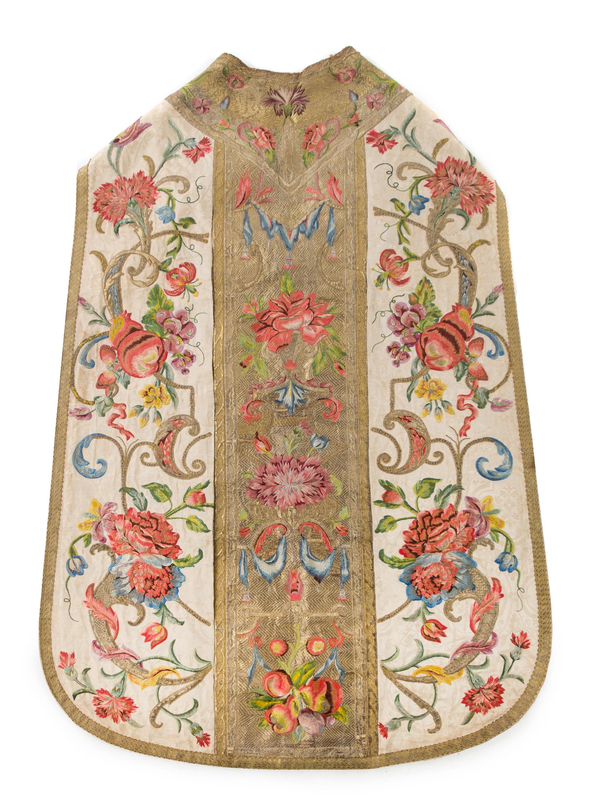A Continental Embroidered Silk Vestment Length 42 1/2 inches.