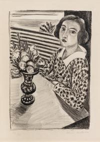 Jeune Fille Assise au Bouquet de fleurs