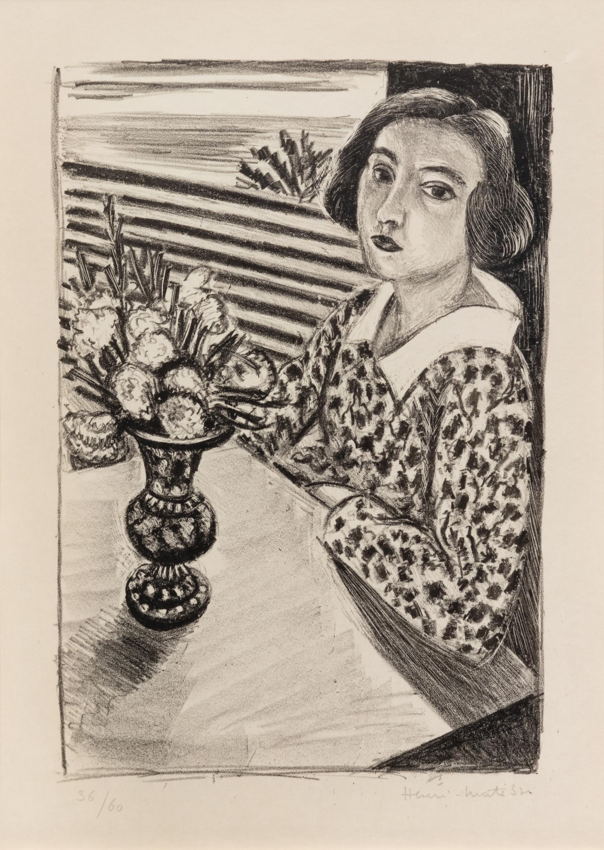 Jeune Fille Assise au Bouquet de fleurs