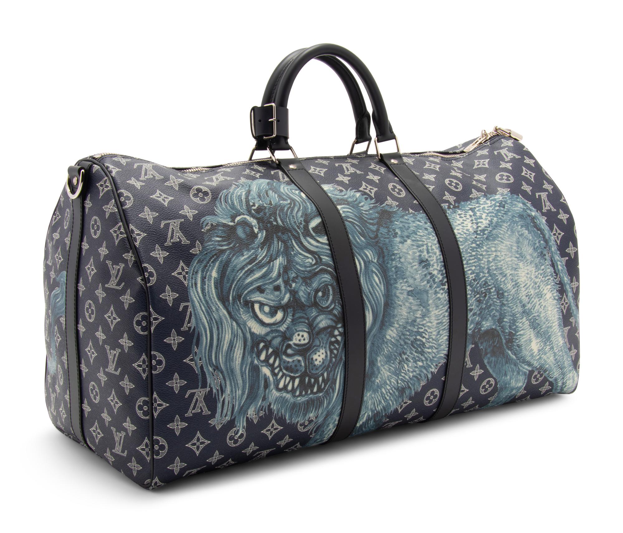Louis Vuitton Limited Edition Keepall Bandoulière 55 in Monogram Savane Canvas with Lion Print, Chapman Brothers, Spring Summer 2017