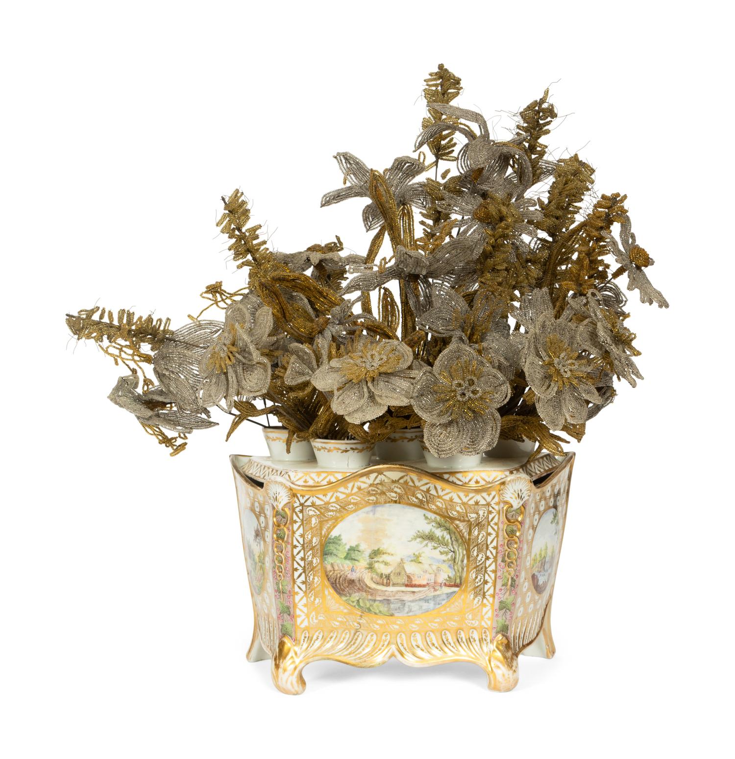 An English Hand-Painted and Parcel-Gilt Porcelain Bough Pot