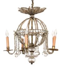 A French Gilt Wire and Crystal Five-Light Chandelier Height 30 inches.