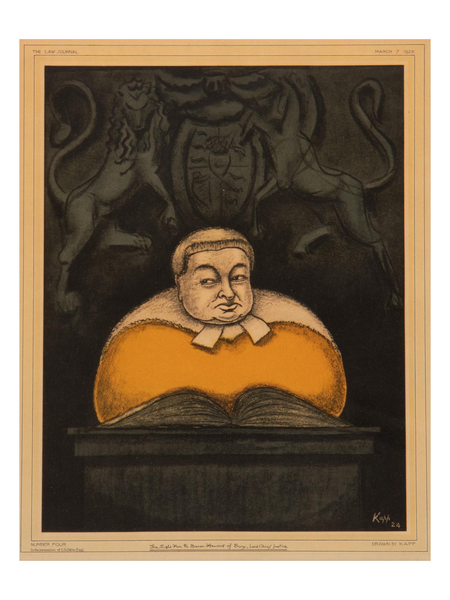 A Set of Ten Lithograph Caricatures of British Lawyers and Politicians by Edmond Xavier Kapp (British, 1890-1978) for The Law Journal