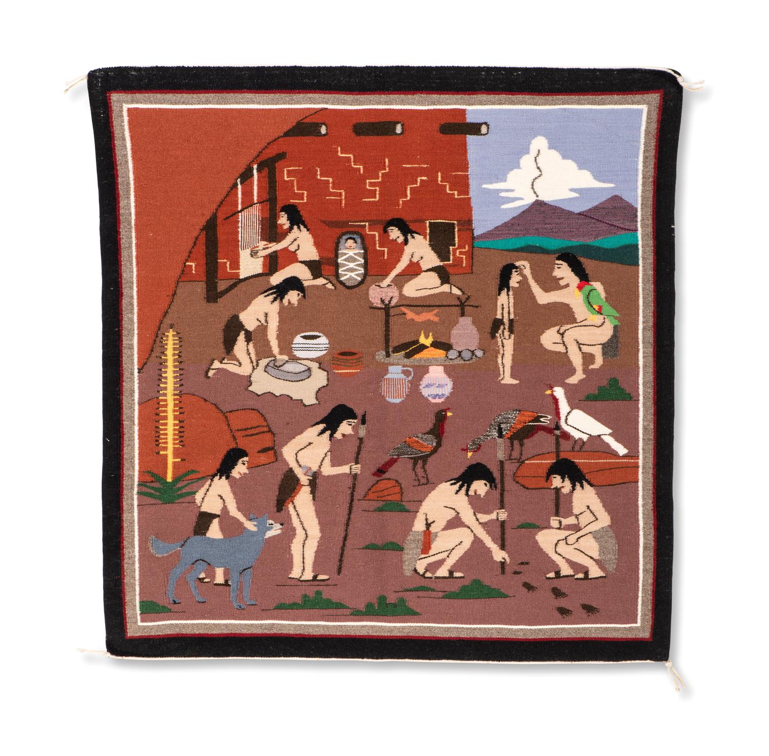 Navajo Pictorial Weaving, Anasazi Village Scene