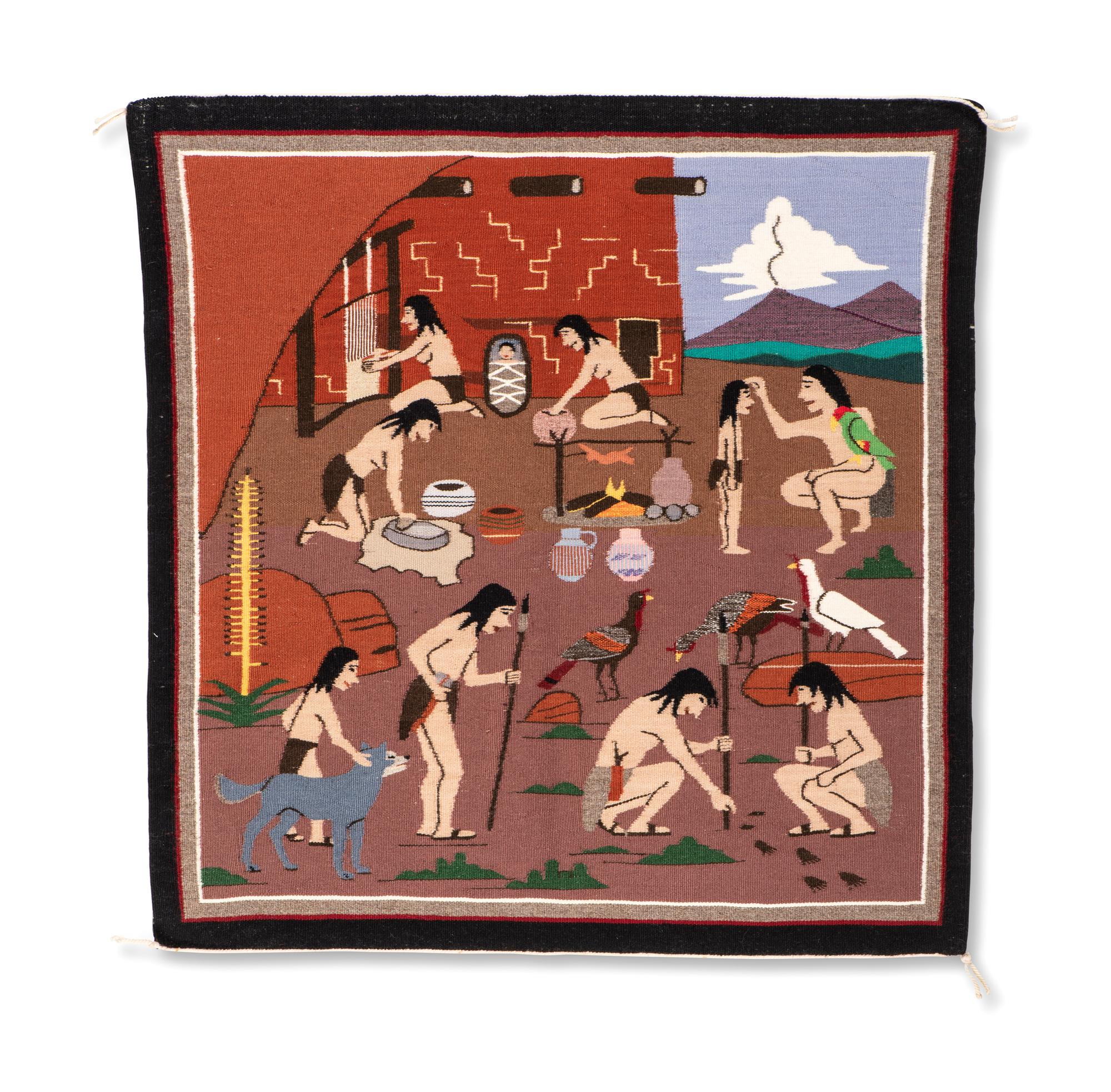 Navajo Pictorial Weaving, Anasazi Village Scene