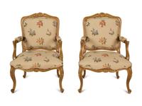 A Pair of Louis XV Style Gold Painted Fauteuils