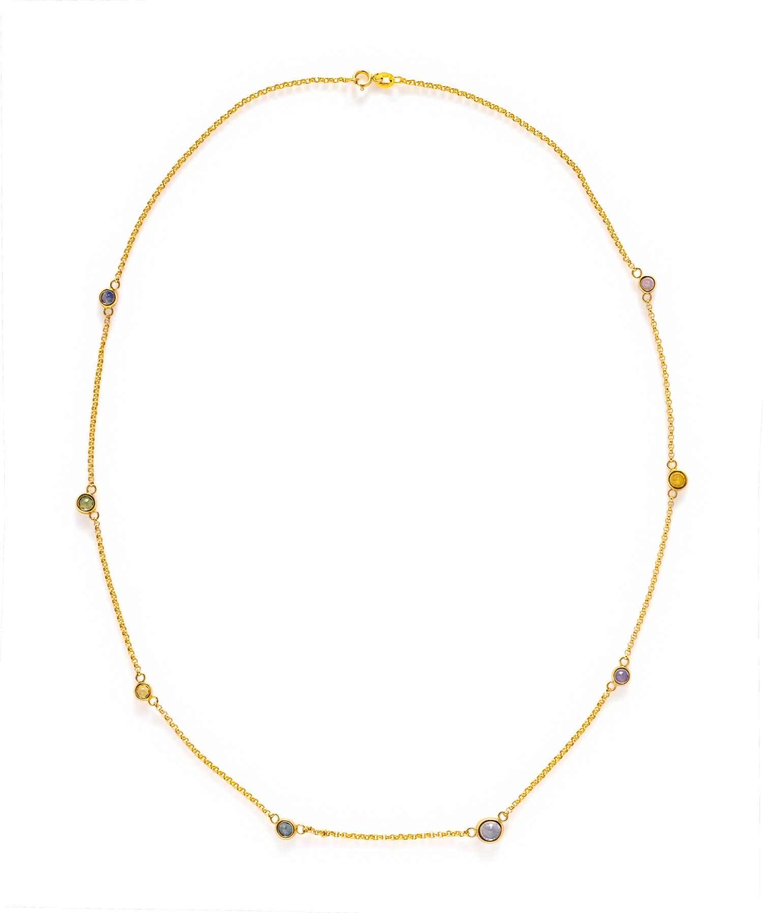 YELLOW GOLD AND MULTICOLOR SAPPHIRE STATION NECKLACE