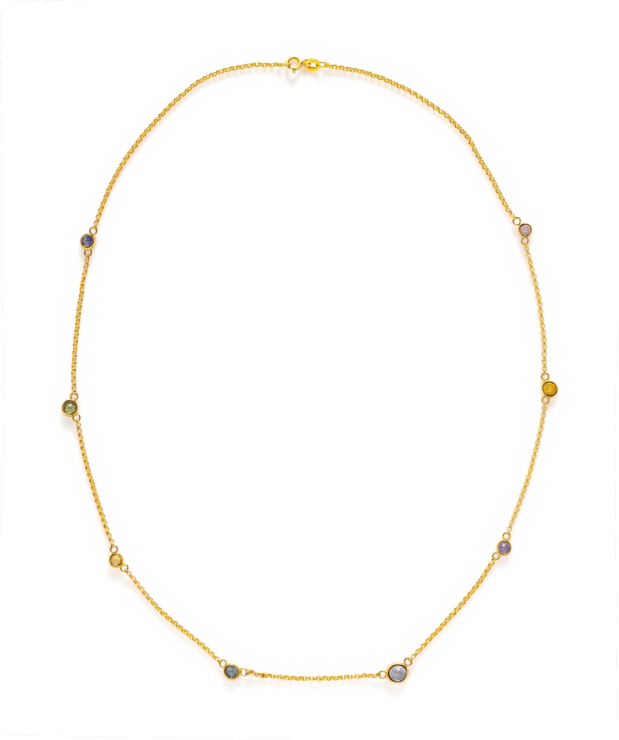 YELLOW GOLD AND MULTICOLOR SAPPHIRE STATION NECKLACE