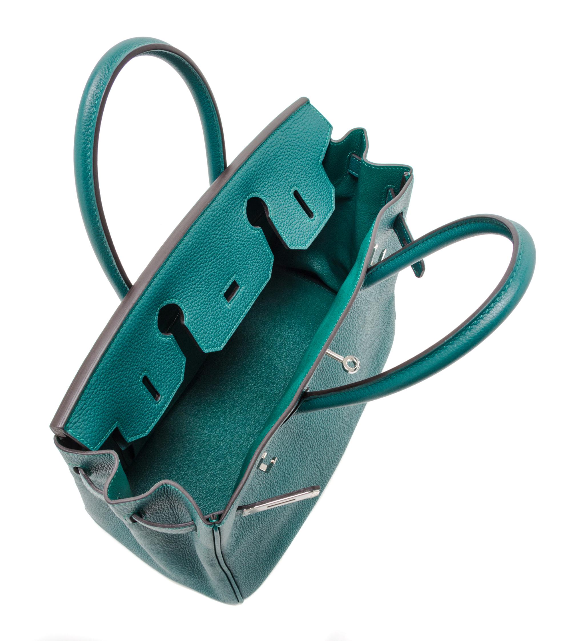 An Hermes Malachite Togo 30cm Birkin Handbag, 12" x 8.5" x 6".