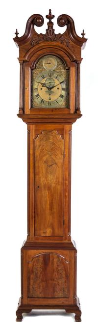 An American Mahogany Tall Case Clock Height 96 1/8 x width 20 3/8 x depth 11 inches. — CASE BY STEPHEN LEE, CIRCA 1770