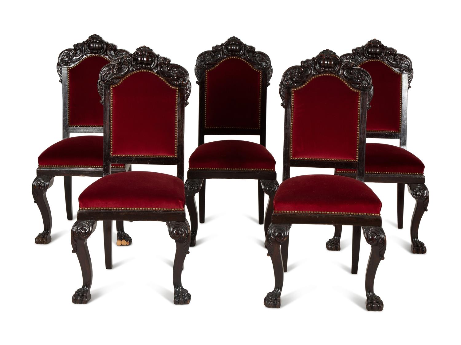 Ten Renaissance Revival Carved Oak Dining Chairs