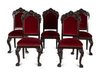 Ten Renaissance Revival Carved Oak Dining Chairs