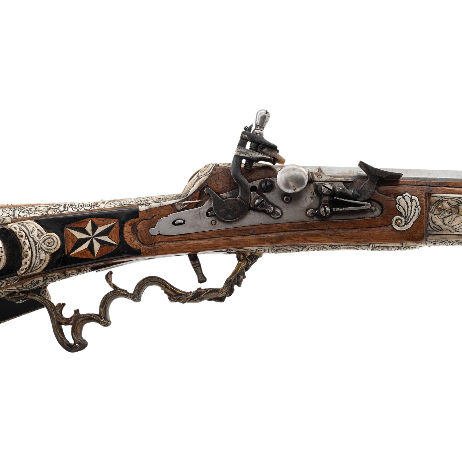 Contemporary Snaphance Rifle with Heavily Decorated Inlays by John B. Derrick (American, b.1936)