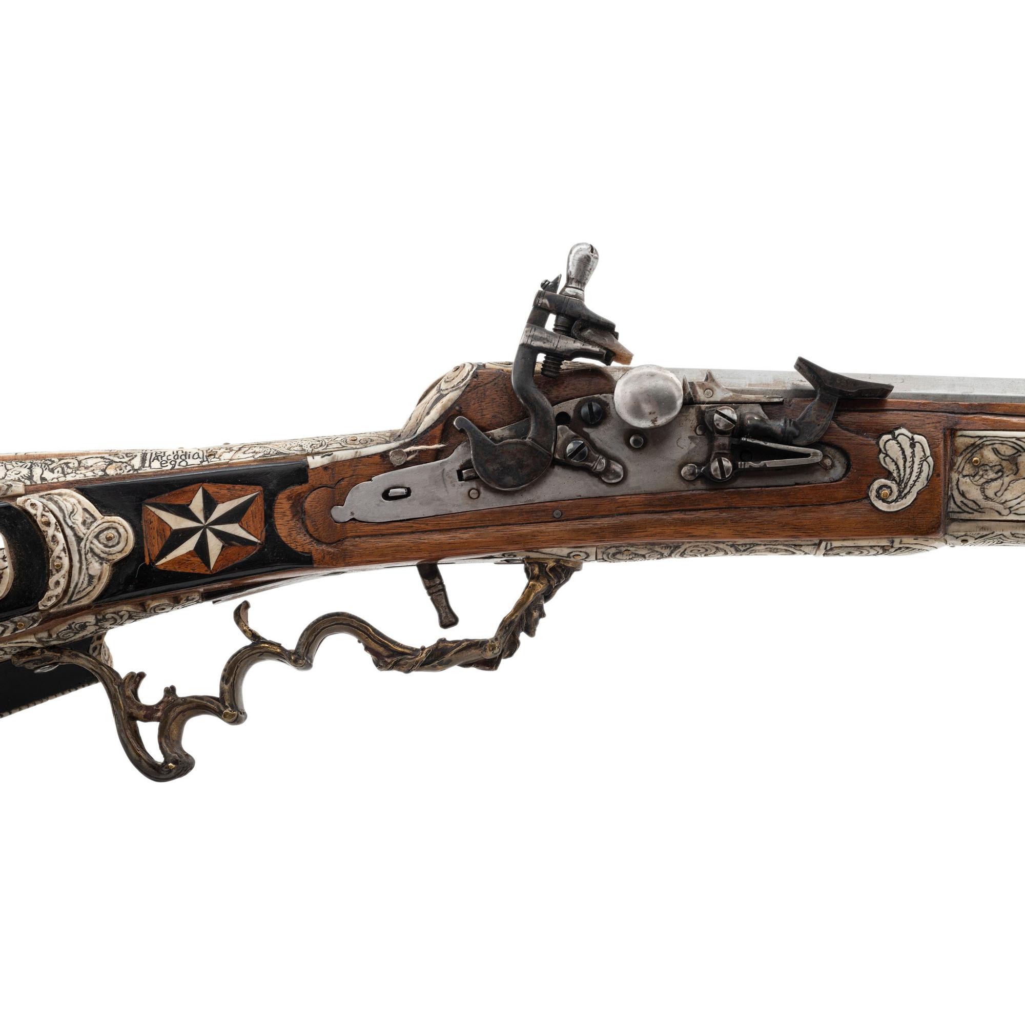 Contemporary Snaphance Rifle with Heavily Decorated Inlays by John B. Derrick (American, b.1936)