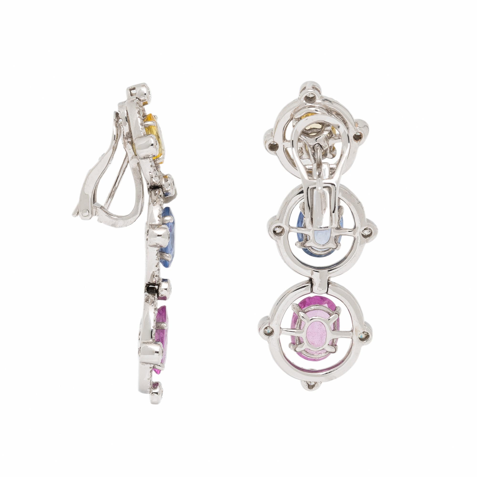 Multi Colored Sapphire, Diamond, and White Gold Earrings