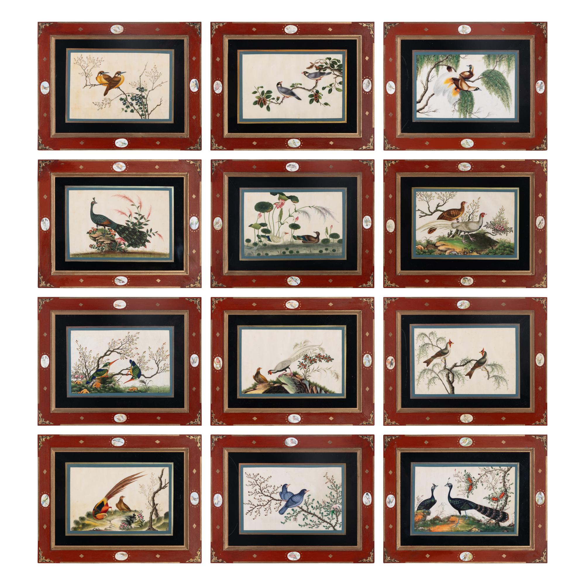 A Set of Twelve Chinese Export Watercolor and Pith Paintings