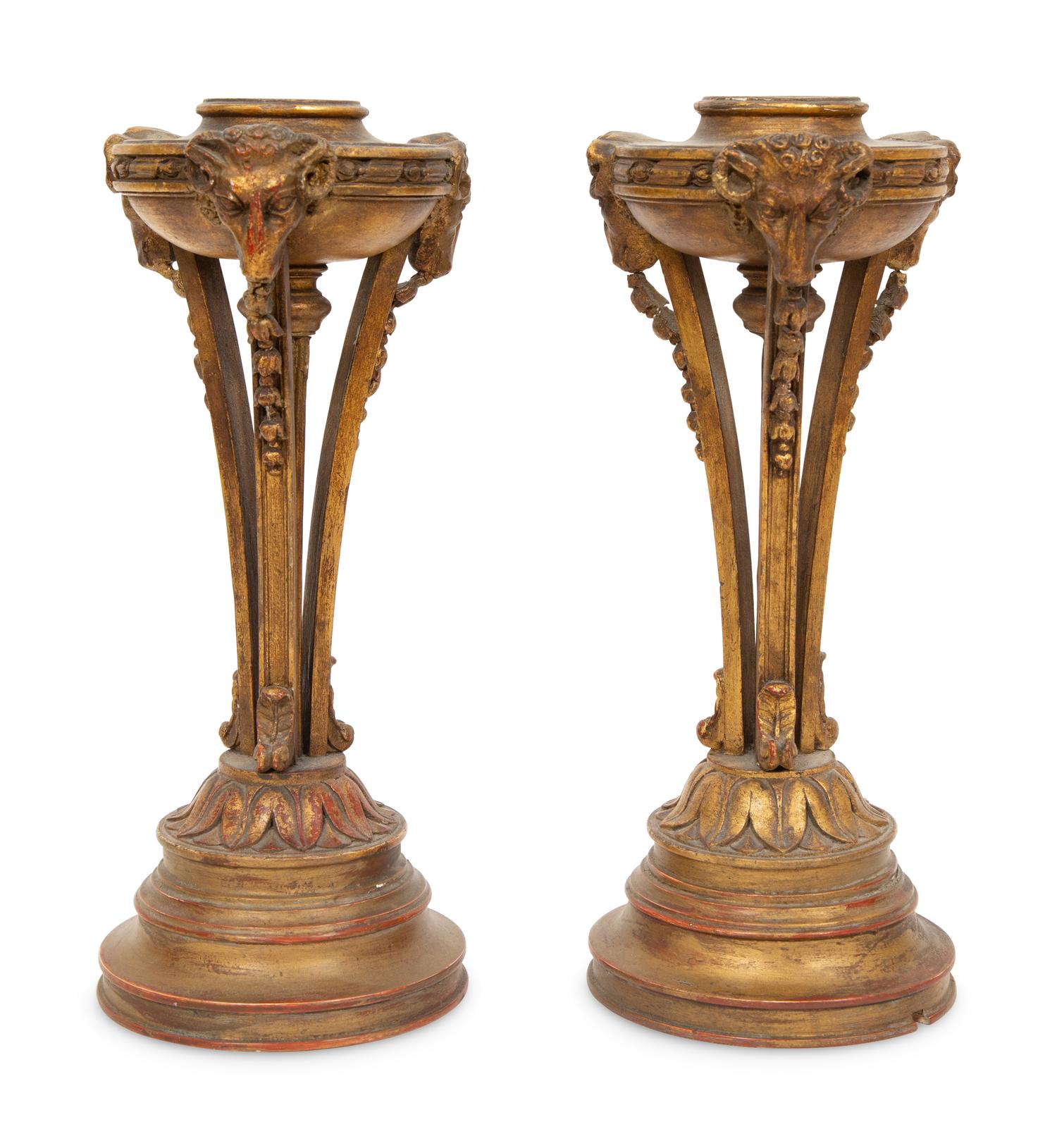 A Pair of Regency Style Carved Giltwood Torchere Lamp Bases
