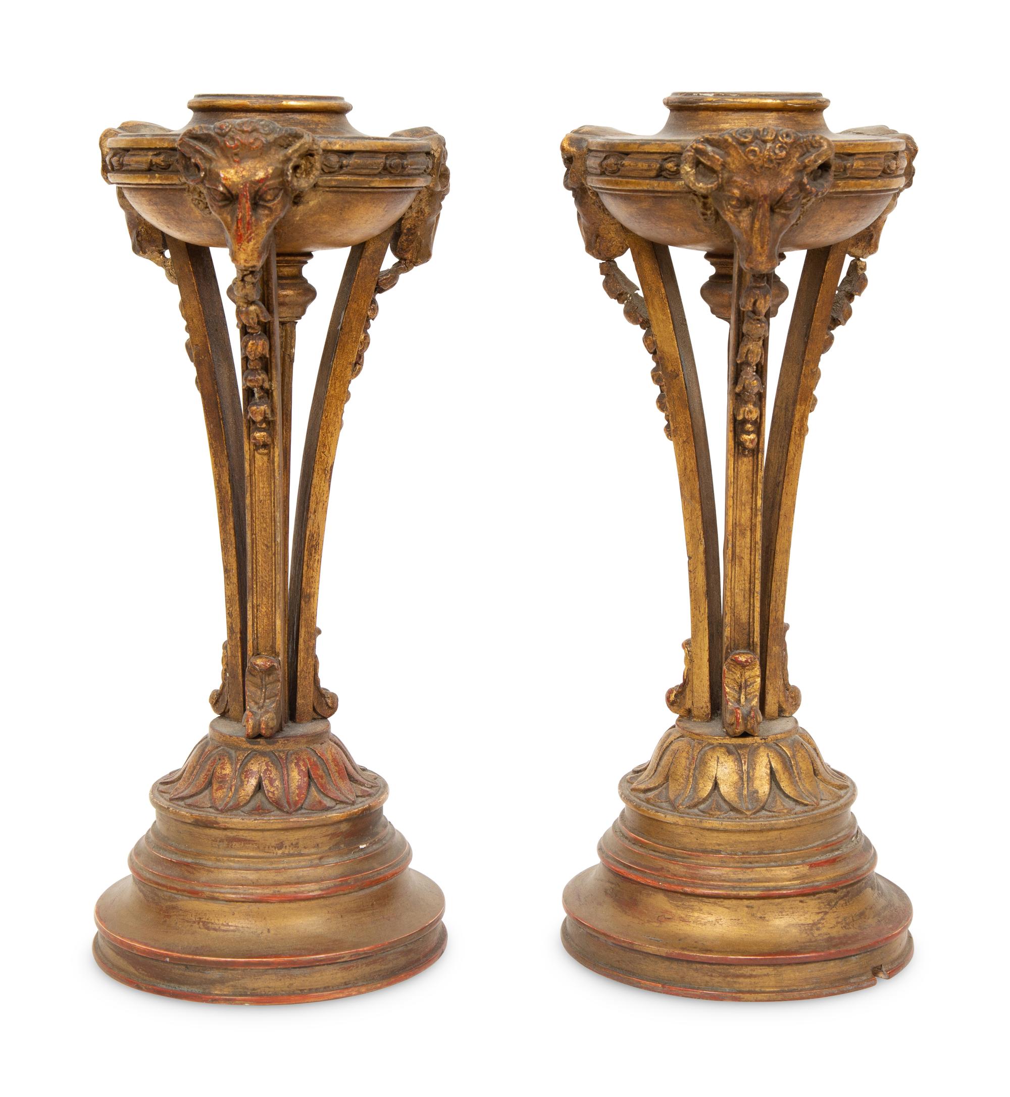 A Pair of Regency Style Carved Giltwood Torchere Lamp Bases