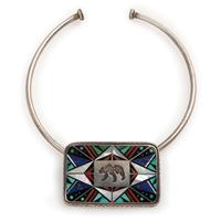 Navajo Silver and Mosaic Inlay Bear Choker Necklace