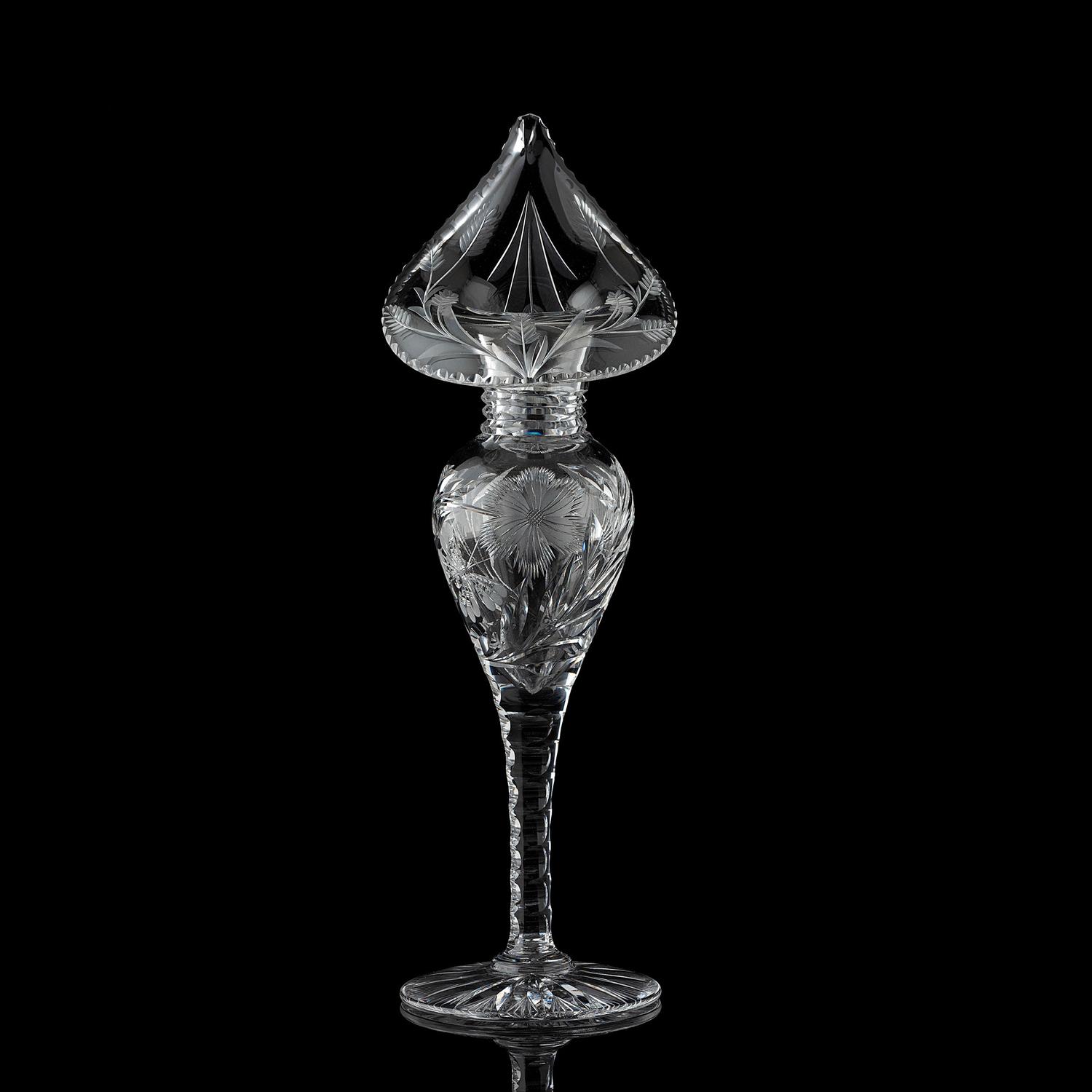 A Cut Glass Jack-in-the-Pulpit Vase with Daisies and Butterflies