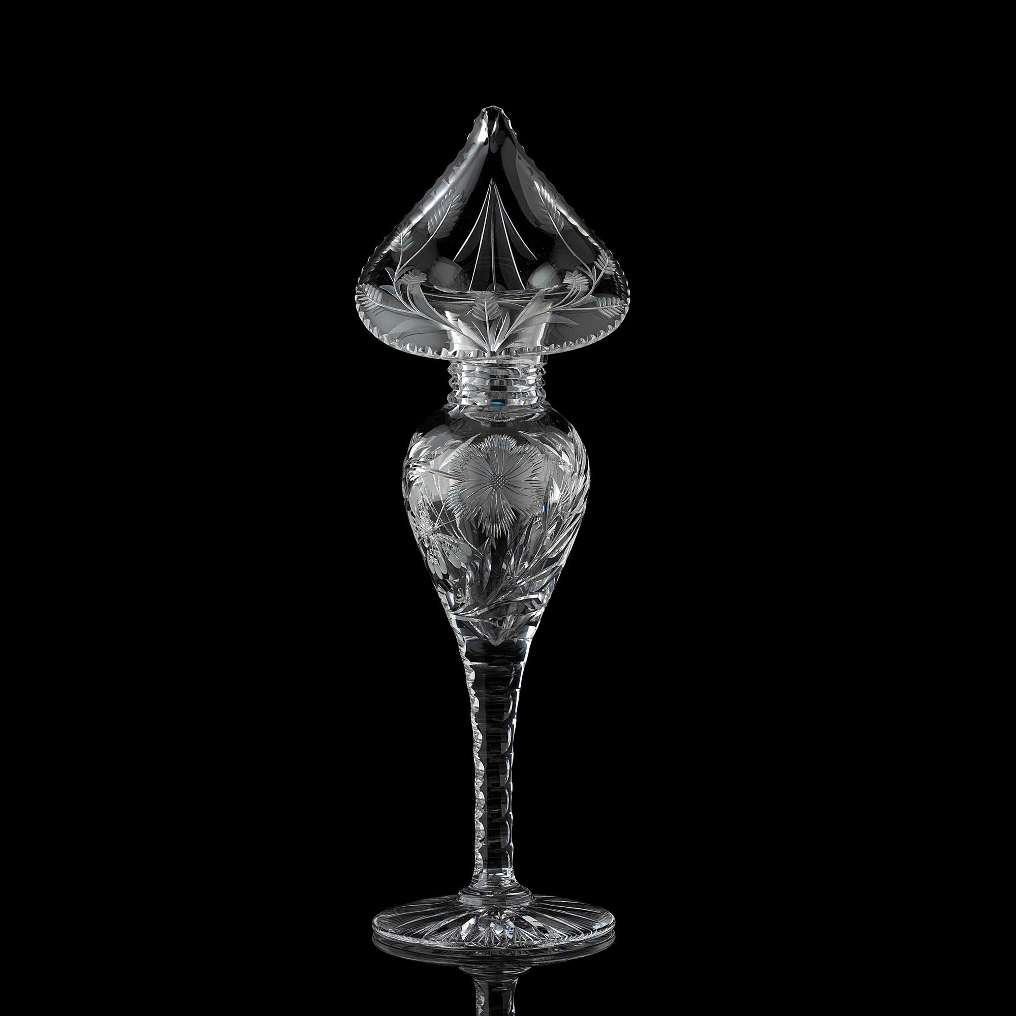 A Cut Glass Jack-in-the-Pulpit Vase with Daisies and Butterflies