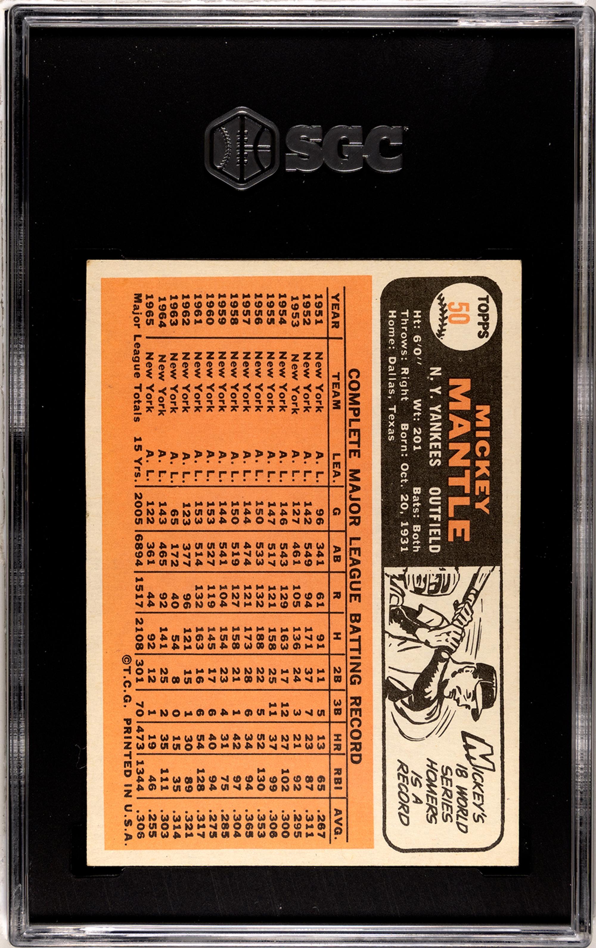 A 1966 Topps Mickey Mantle Baseball Card No. 50 (SGC 5 EX)