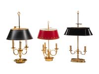 Three Gilt Metal Bouillotte Lamps with Tôle Shades
