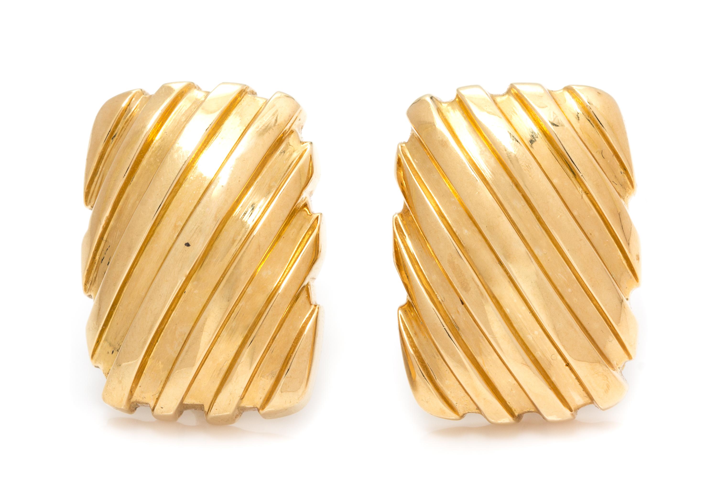 A Pair of 18 Karat Yellow Gold Earclips, 10.70 dwts.