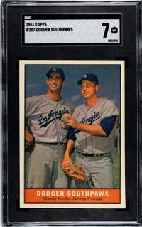 A 1961 Topps Dodger Southpaws Baseball Card No. 207 (SGC 7 NRMT)