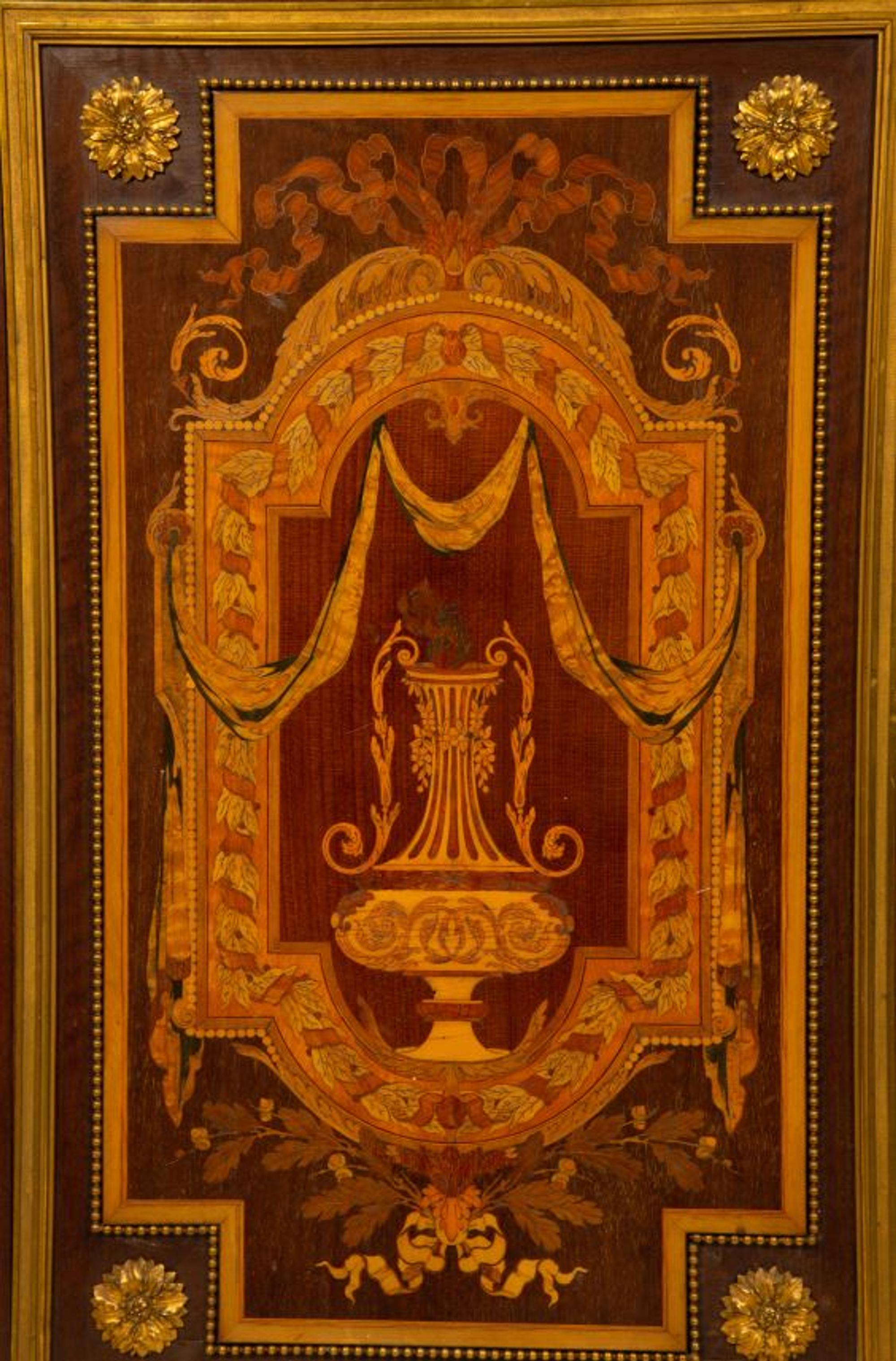 A Near Pair of Napoleon III Marquetry Tulipwood Marble Top Side Cabinets — 19TH CENTURY