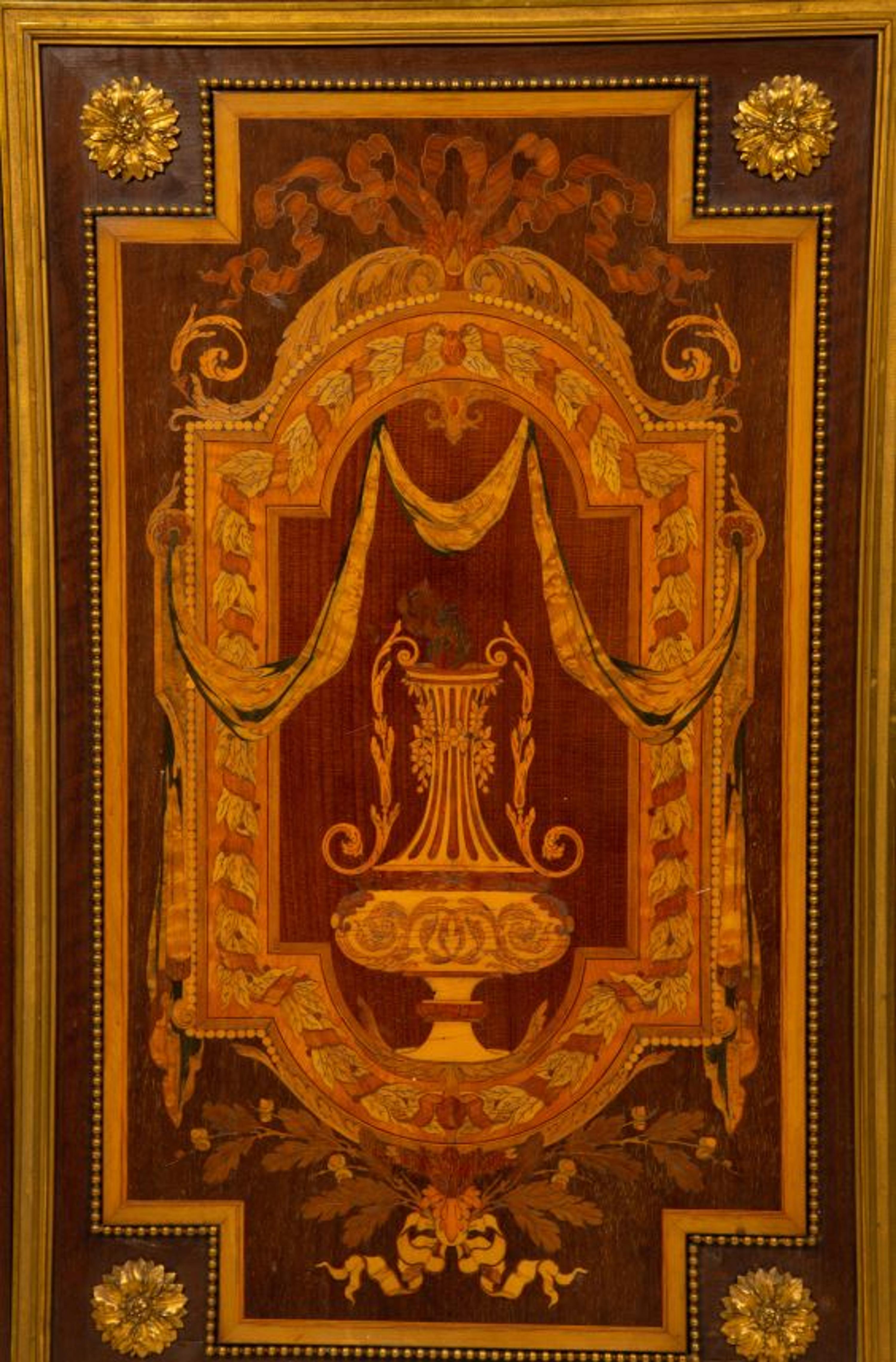 A Near Pair of Napoleon III Marquetry Tulipwood Marble Top Side Cabinets — 19TH CENTURY