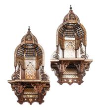A Pair of Moorish Mother-of-Pearl Inlaid Wall Brackets Height 24 inches.