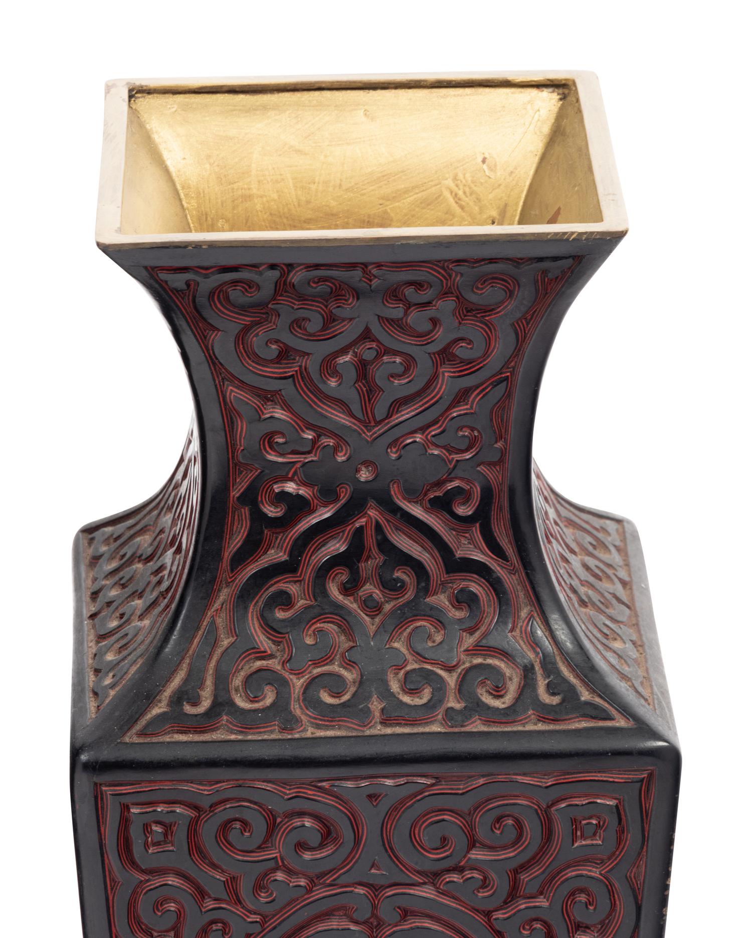 A Pair of Chinese Tixi Lacquered Vases