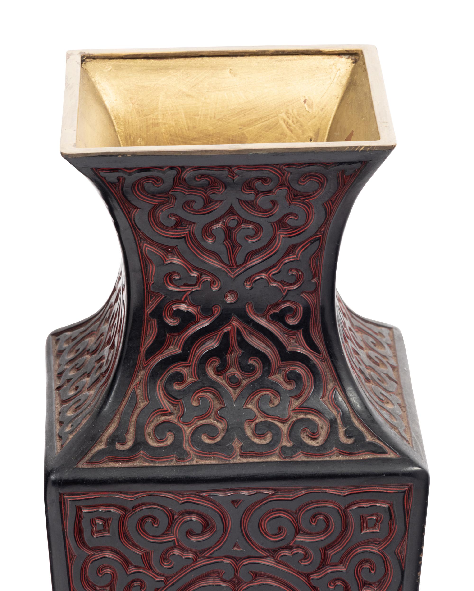A Pair of Chinese Tixi Lacquered Vases