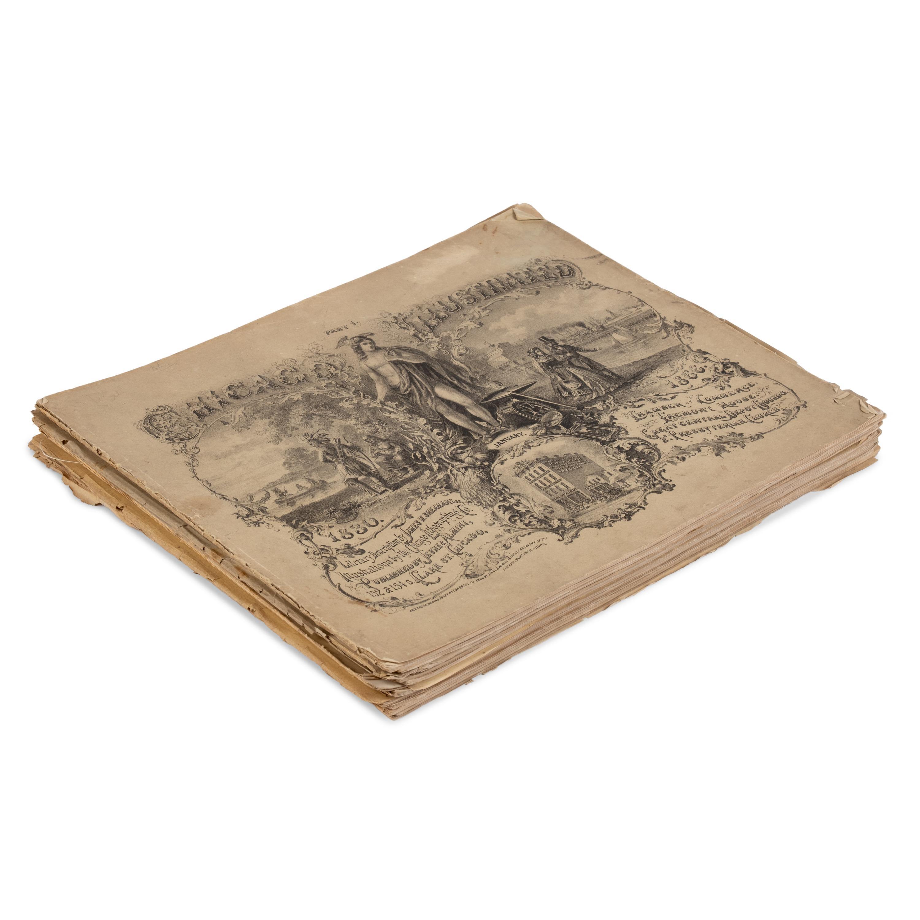 [Chicago Pre-Fire]. Sheahan, James W. (1824-1883), text, and Louis Kurz (1833-1921), artist. Chicago Illustrated. Chicago: Jevne & Almini, January 1866-January 1867.