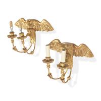 A Pair of Federal Style Giltwood Two-Light Eagle Wall-Lights
