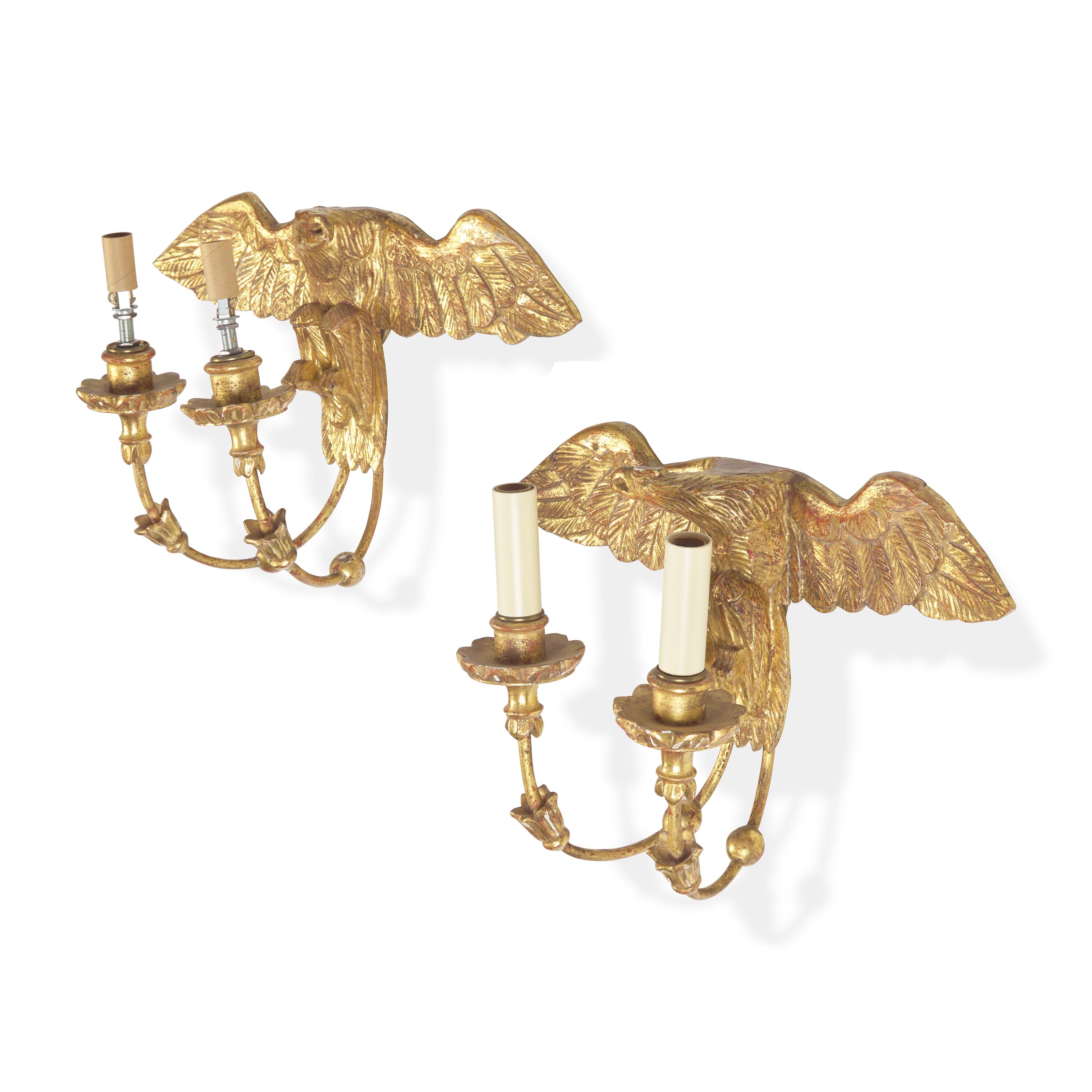 A Pair of Federal Style Giltwood Two-Light Eagle Wall-Lights