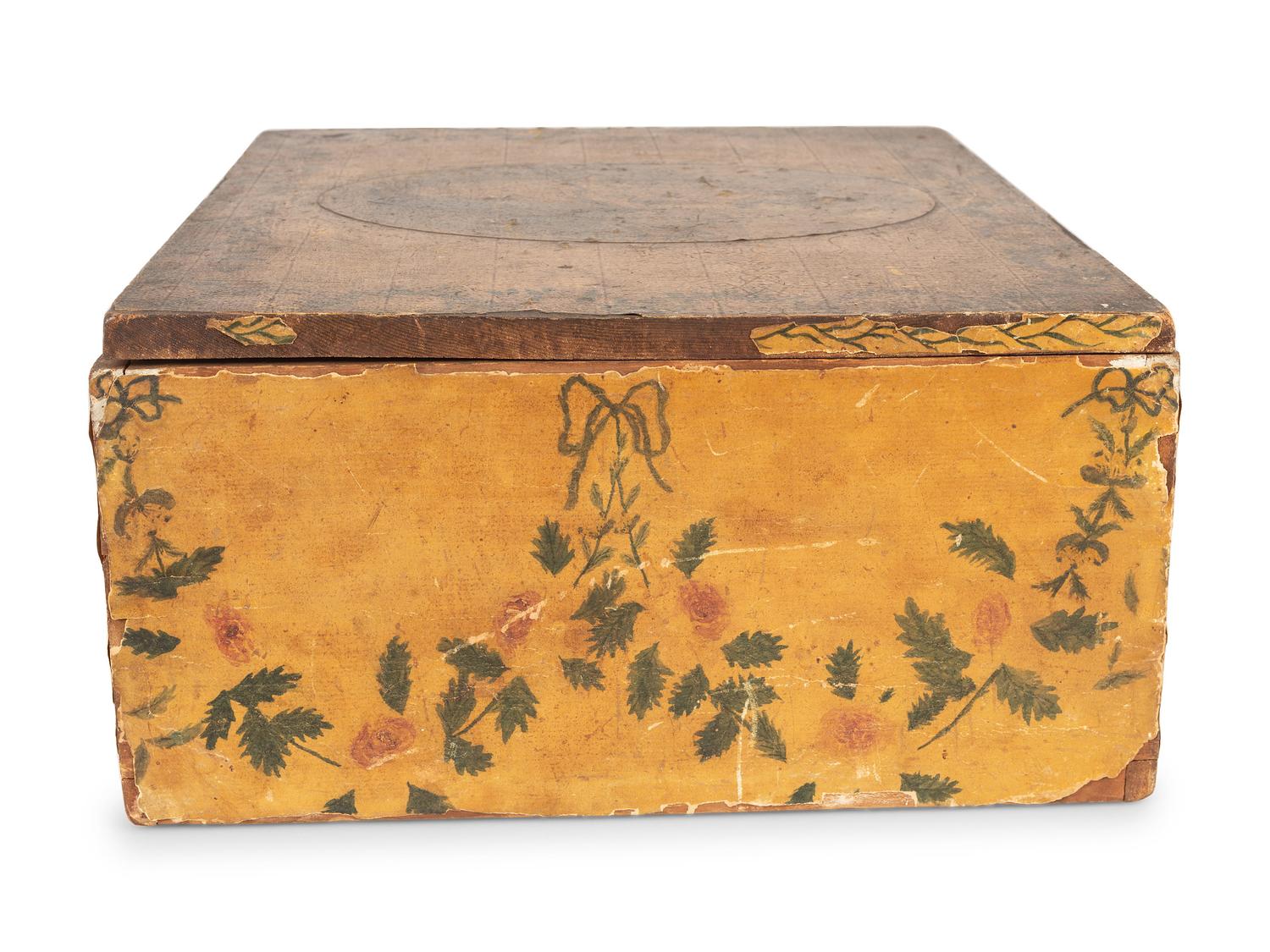 A Yellow Decoupage and Painted Schoolgirl's Box