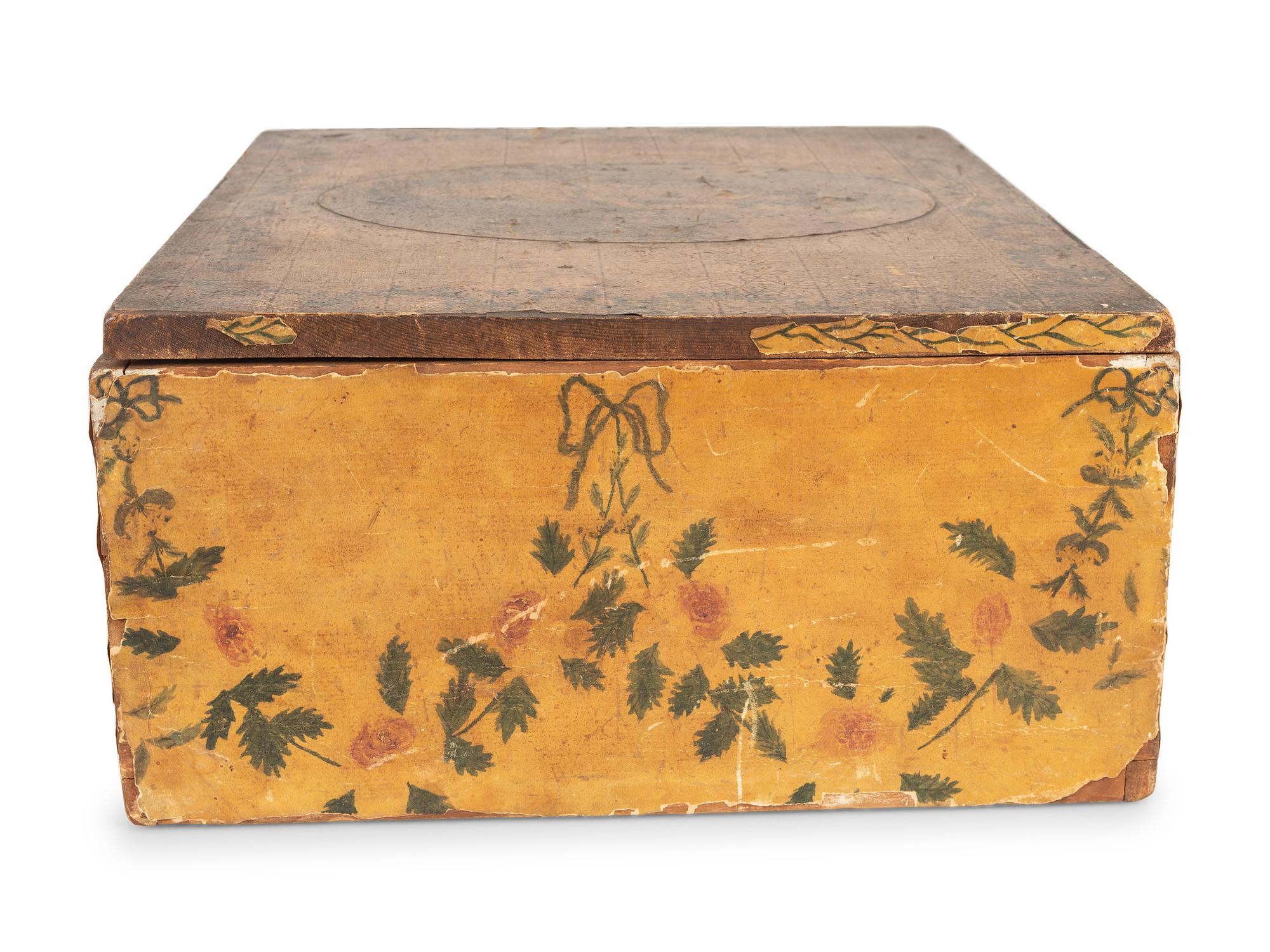 A Yellow Decoupage and Painted Schoolgirl's Box