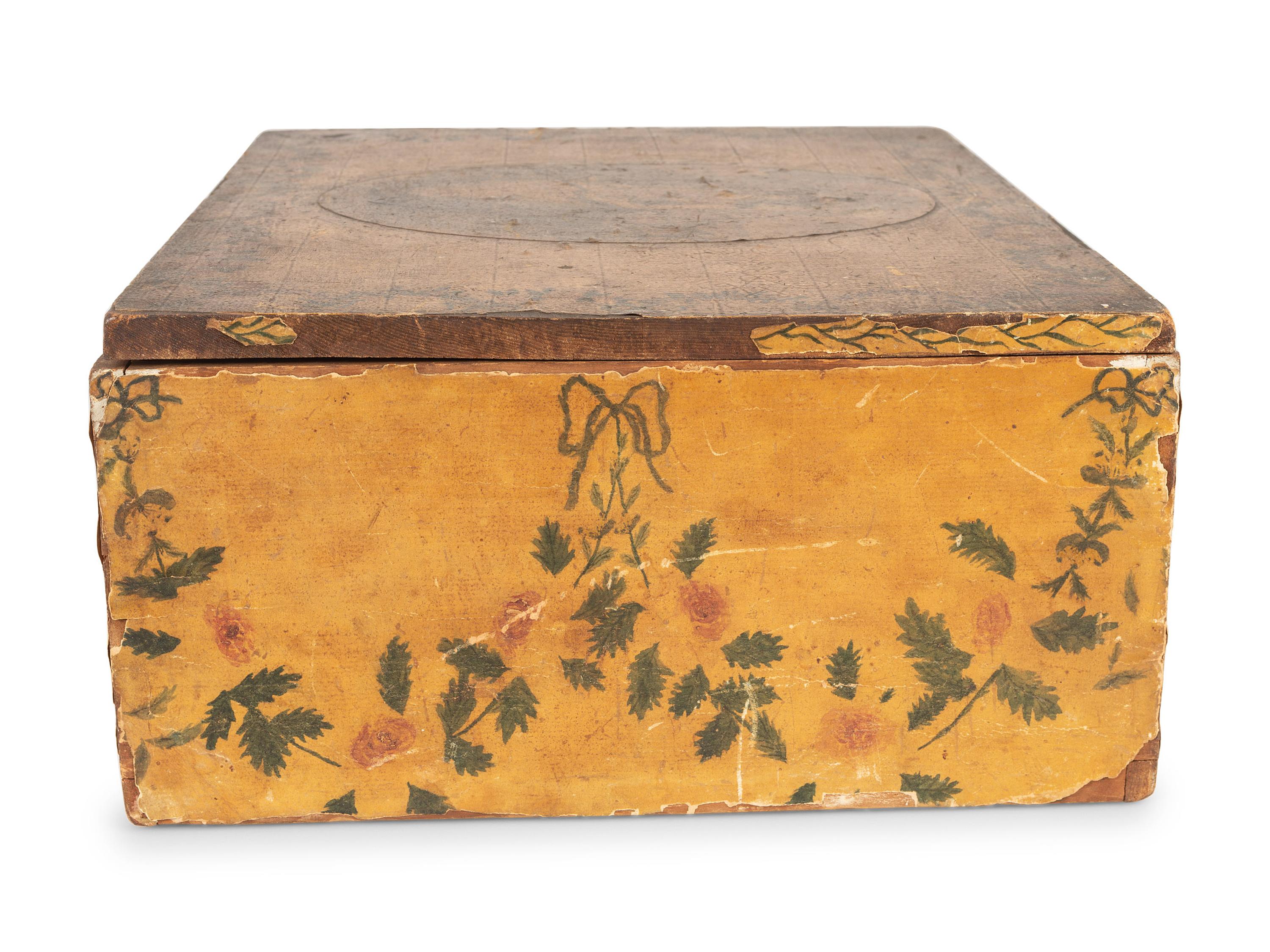 A Yellow Decoupage and Painted Schoolgirl's Box