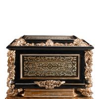 A French Metal-Inlaid Box on Silvered Wood Stand