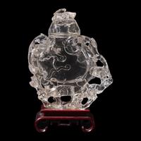 A Chinese Rock Crystal Vase and Cover Carved with Clouds, 20th Century 近代 高浮雕螭龍紋水晶扁壺