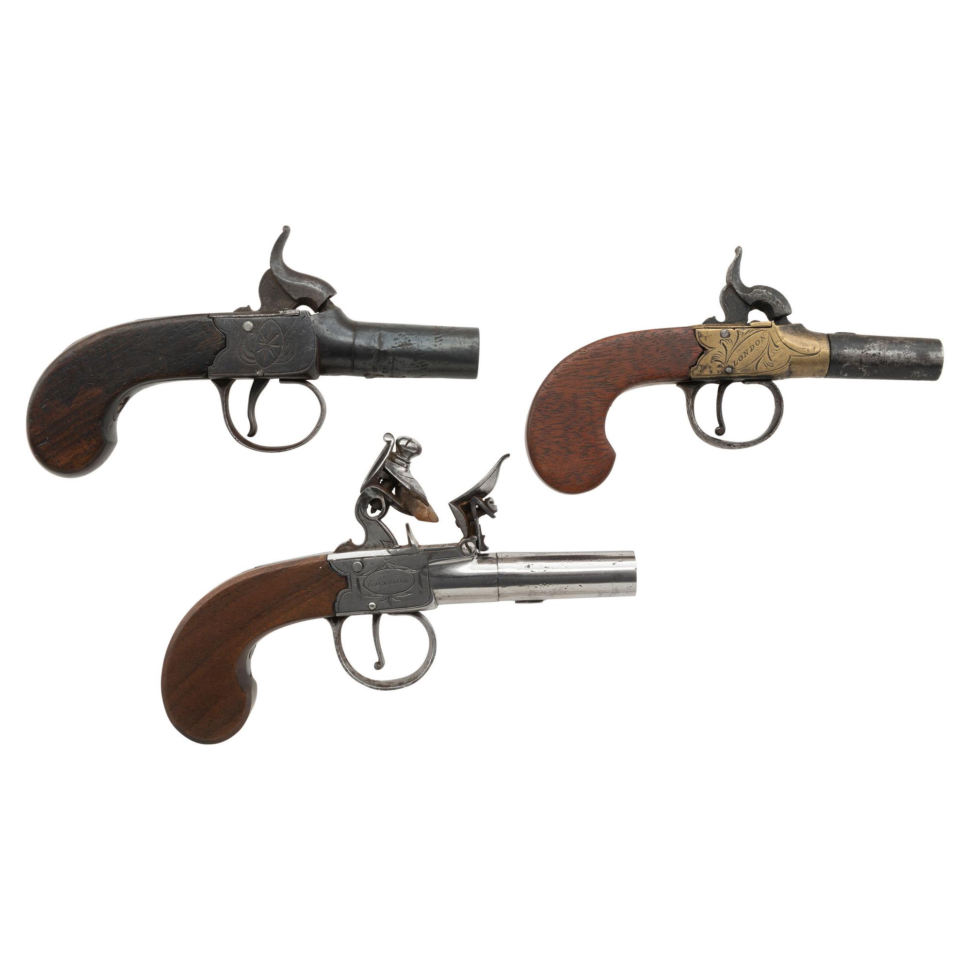 Lot of Three English Turn-Off Pistols