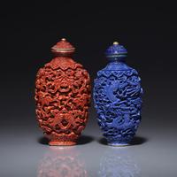 Two Chinese Molded and Enameled Porcelain Snuff Bottles, Possibly Jiaqing Period 或爲清嘉慶 瓷雕鼻烟壺兩支